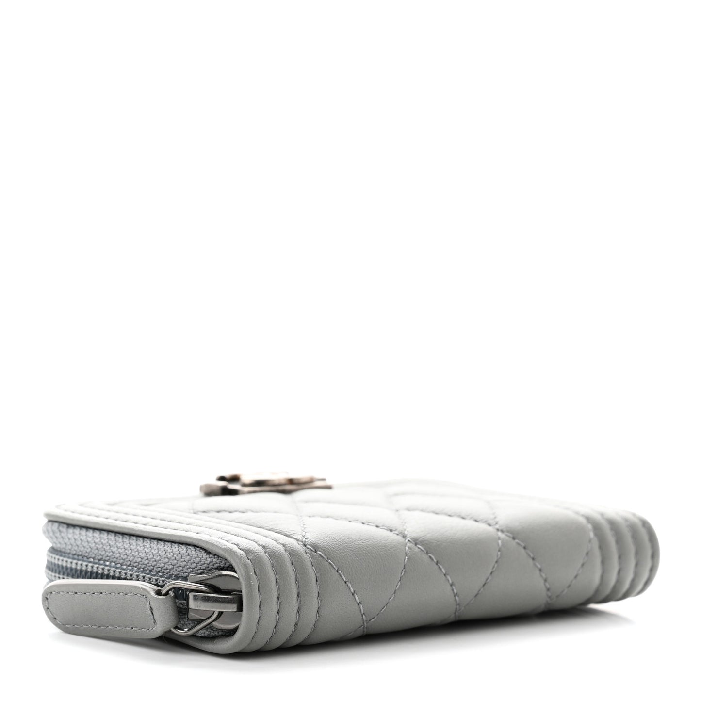 Lambskin Quilted Boy Zip Around Coin Purse Wallet Light Blue