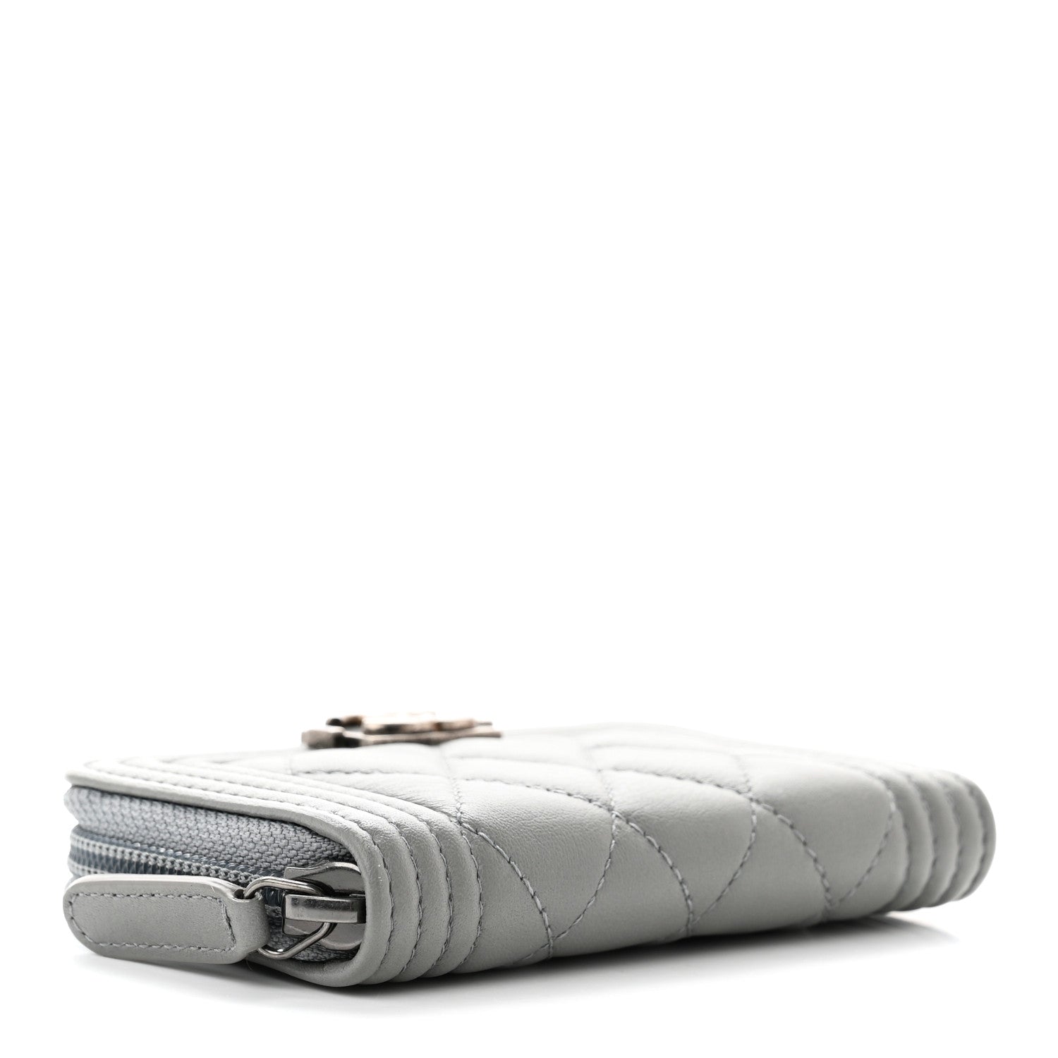 Chanel Lambskin Quilted Boy Zip Around Coin Purse Wallet Light Blue 4 of 8