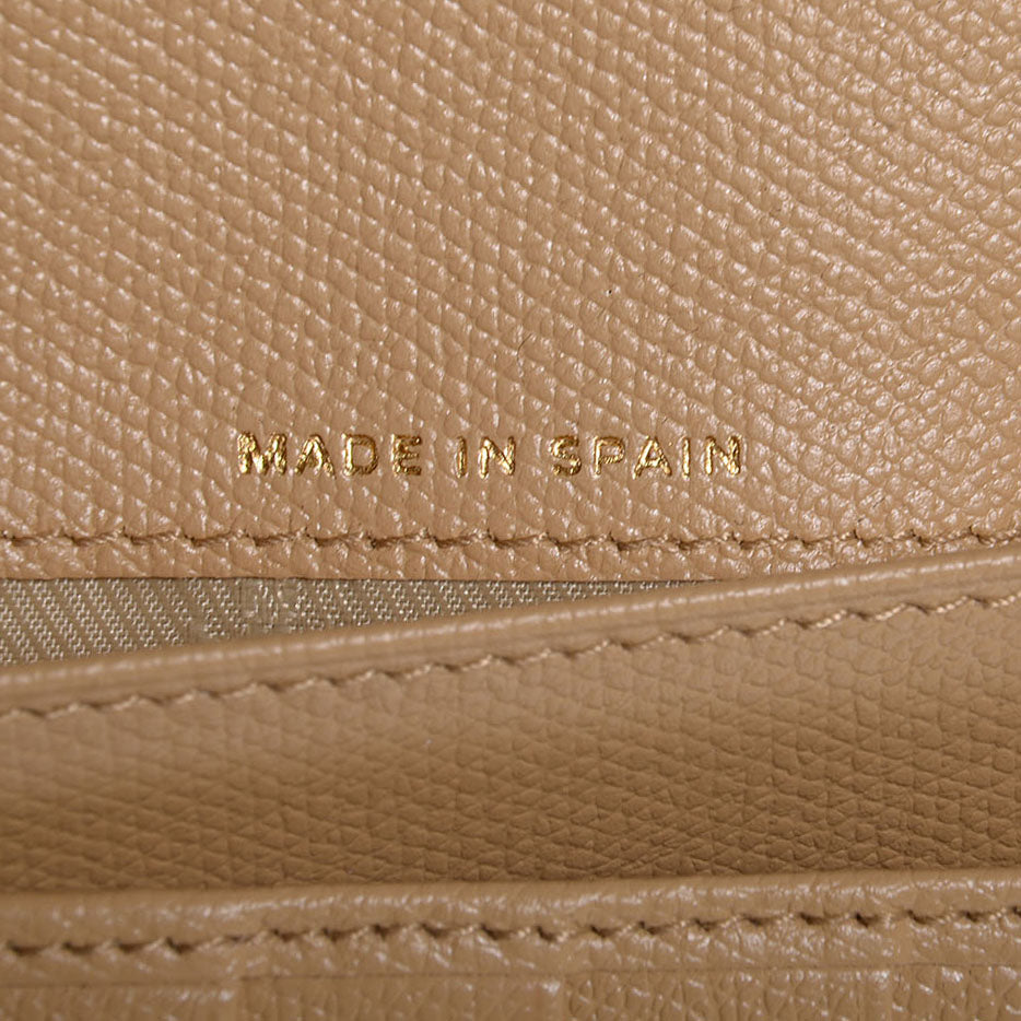 Grained Calfskin CC Button Wallet Beige