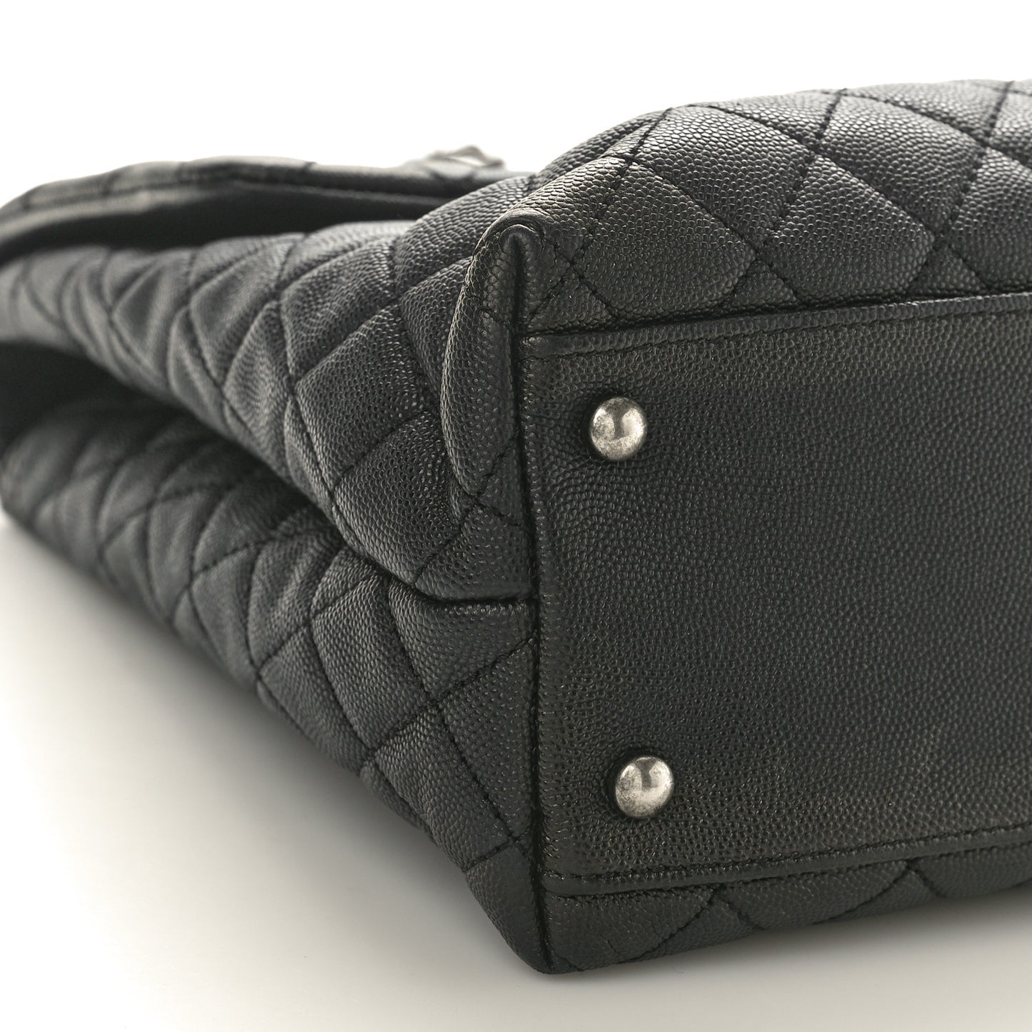 Caviar Lizard Quilted Large Coco Handle Flap Black