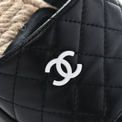 Chanel Lambskin Quilted CC Espadrille Slip On Sandals 35 Black 10 of 14