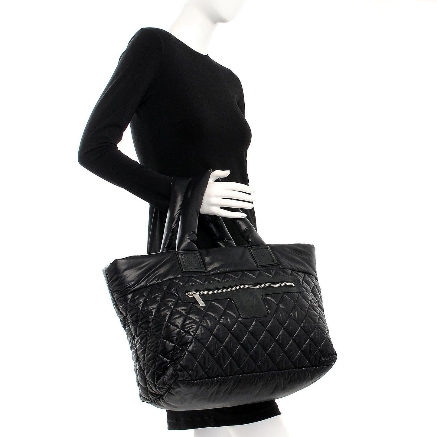 Nylon Quilted Large Coco Cocoon Tote Black