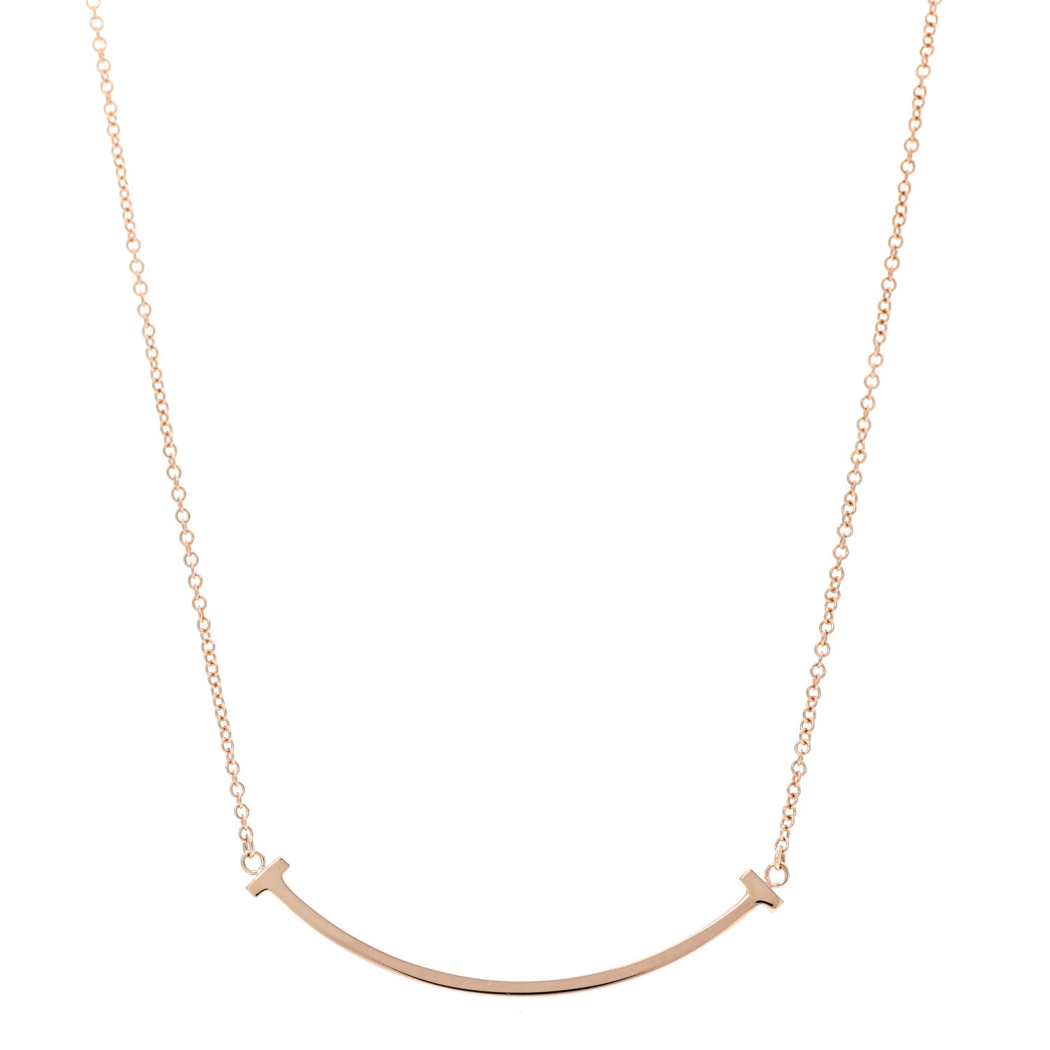 Tiffany 18K Rose Gold Small T Smile Pendant Necklace 1 of 6