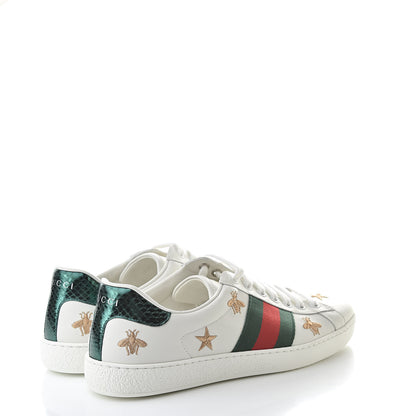 Gucci Calfskin Ayers Web Bee Star Embroidered Mens Ace Sneakers 6 White Green 4 of 11