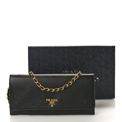 Prada Saffiano Metal Oro Chain Wallet Black 10 of 10