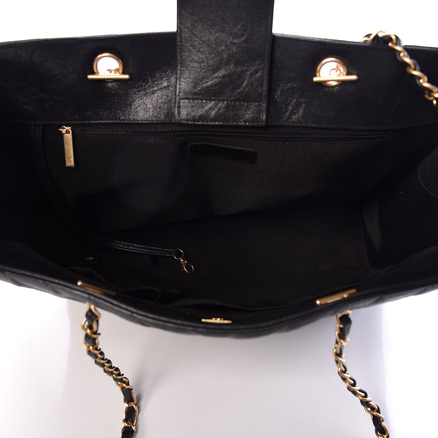 Iridescent Calfskin Chevron Quilted Shopping Tote Black