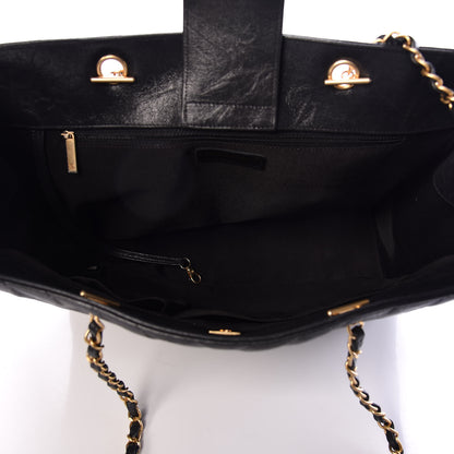 Chanel Iridescent Calfskin Chevron Quilted Shopping Tote Black 7 of 10