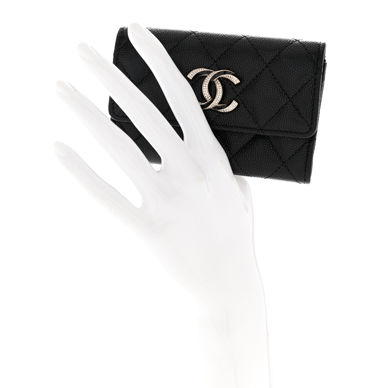 Chanel Caviar Quilted Crystal Enamel CC Flap Card Holder Black 2 of 8