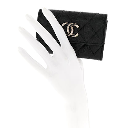 Chanel Caviar Quilted Crystal Enamel CC Flap Card Holder Black 2 of 8