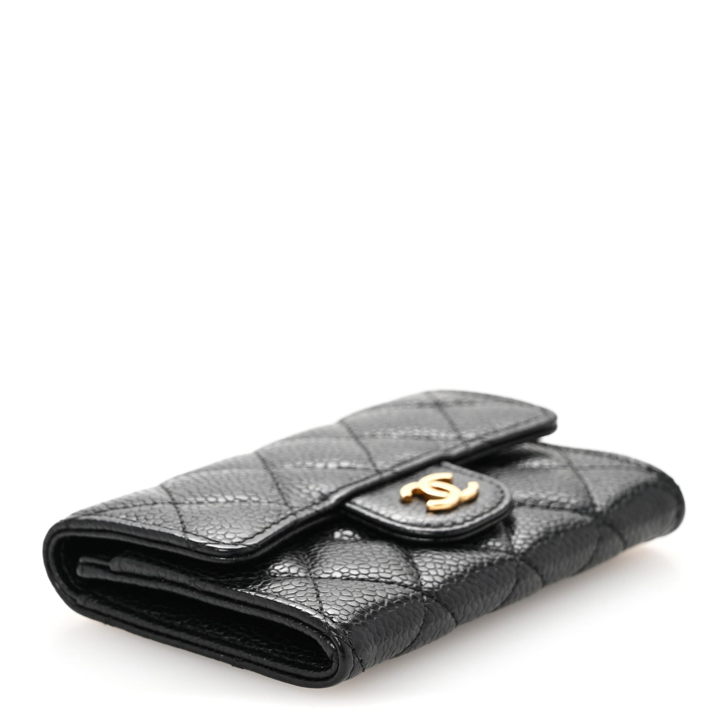 Caviar Quilted Flap Card Holder Black