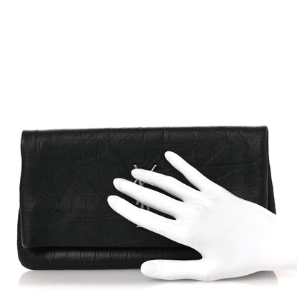 Saint Laurent Calfskin Crocodile Embossed West Hollywood Monogram Fold Over Clutch Black 2 of 8