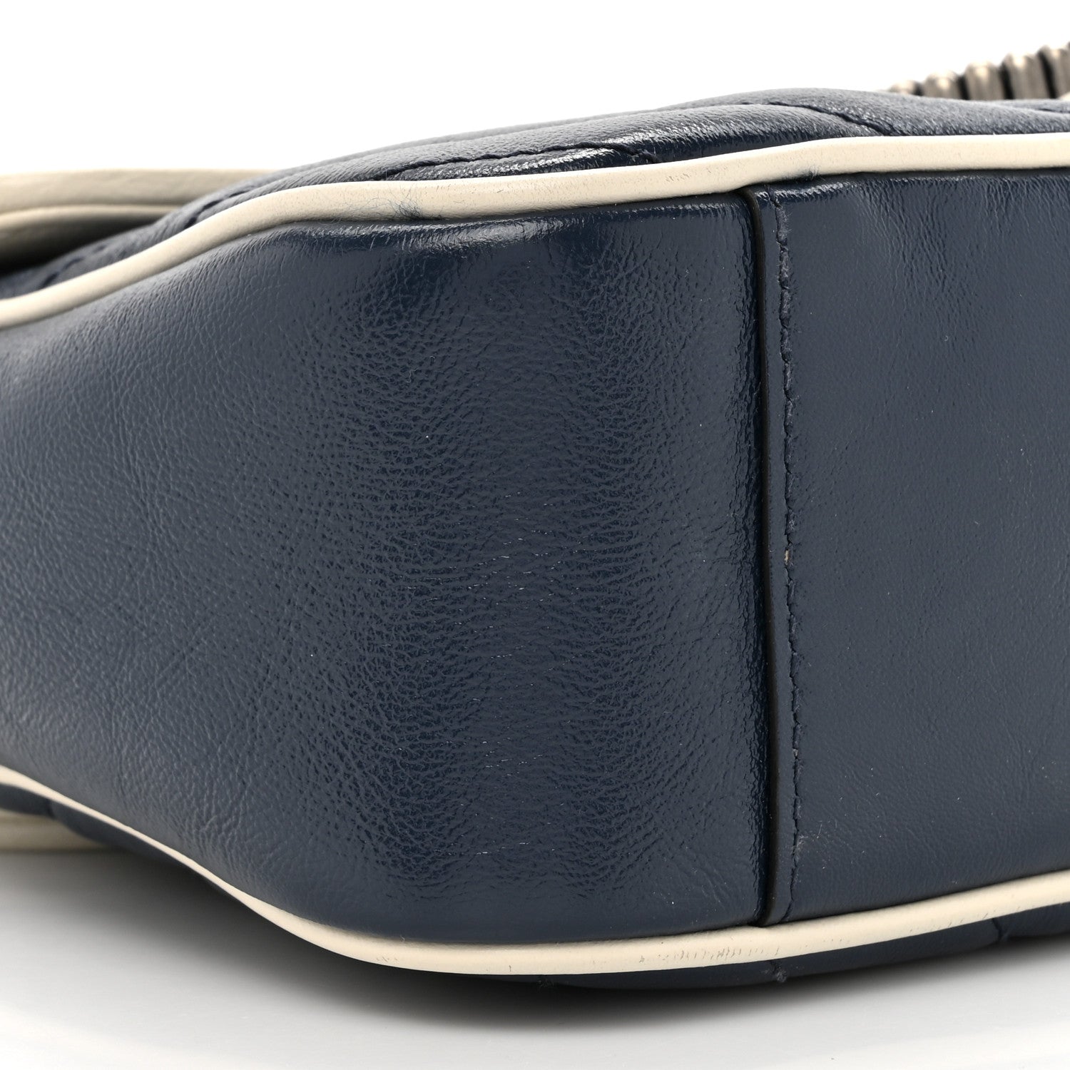 Gucci Vintage Effect Calfskin Matelasse Diagonal Small Torchon GG Marmont Shoulder Bag Blue Agata Mystic White 10 of 15