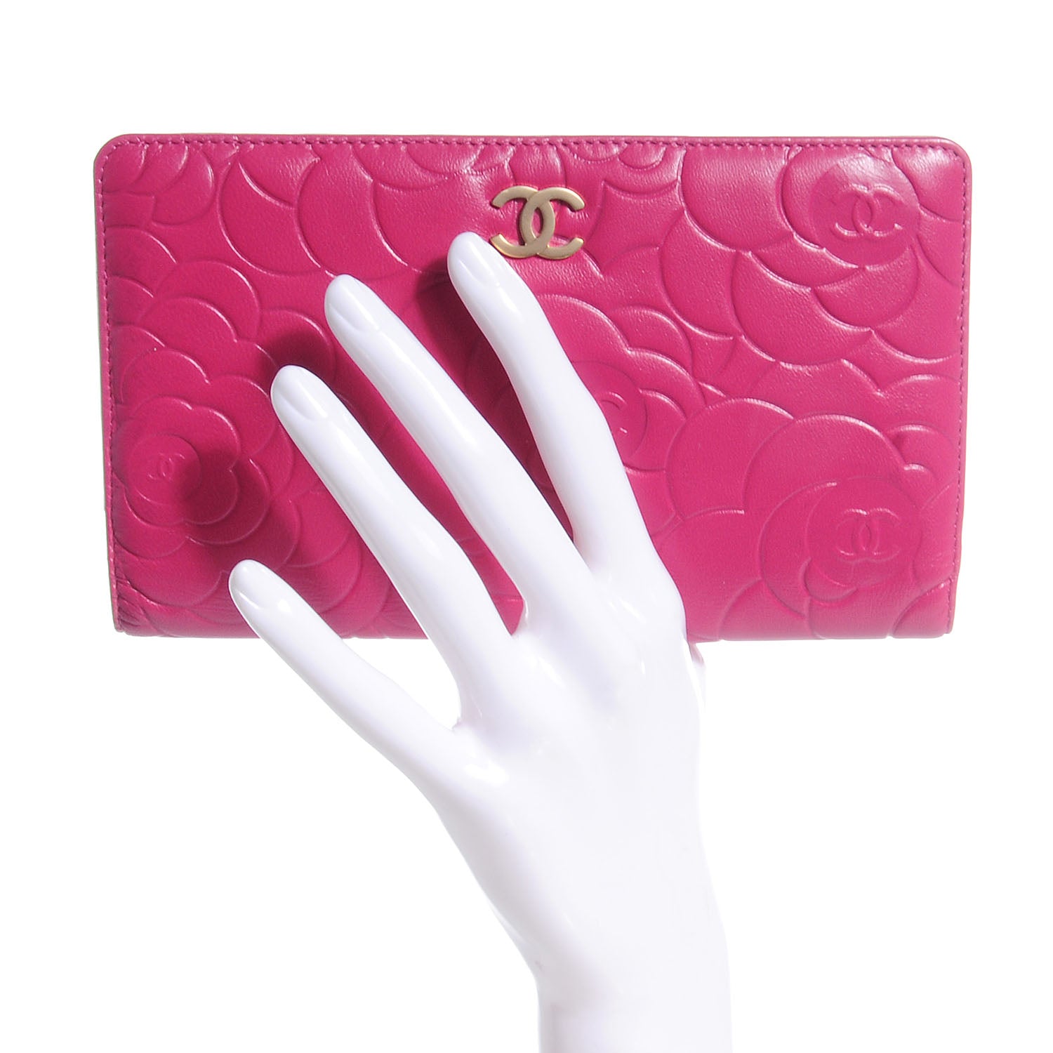 Chanel Leather Camellia Yen Wallet Fuchsia 2 of 8