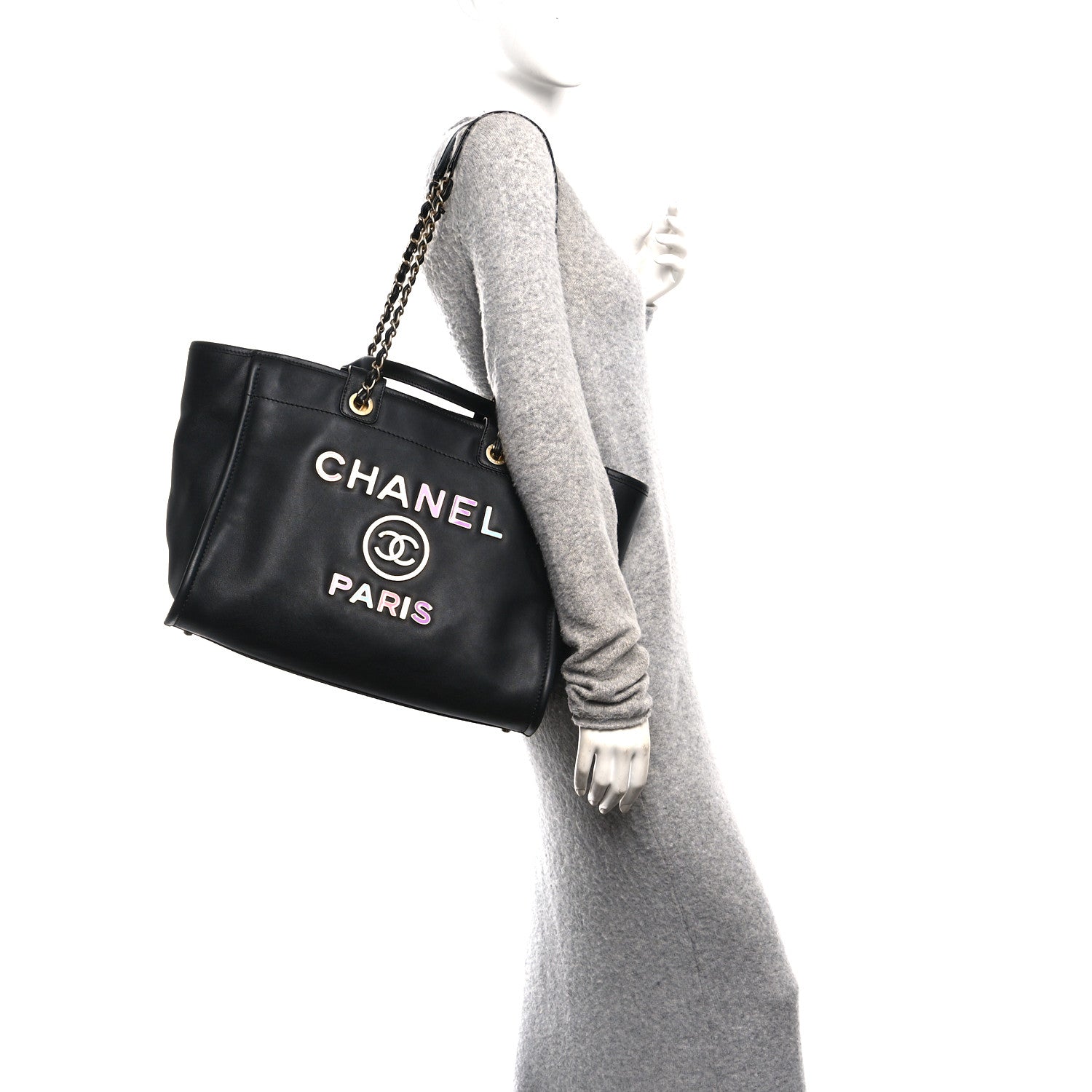 Chanel Calfskin Medium Deauville Tote Black Multicolor 2 of 11
