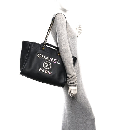 Chanel Calfskin Medium Deauville Tote Black Multicolor 2 of 11