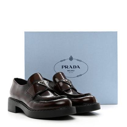 Prada Spazzolato Fume Metal Triangle Logo 50mm Loafers 38 Bruciato Fume 9 of 9