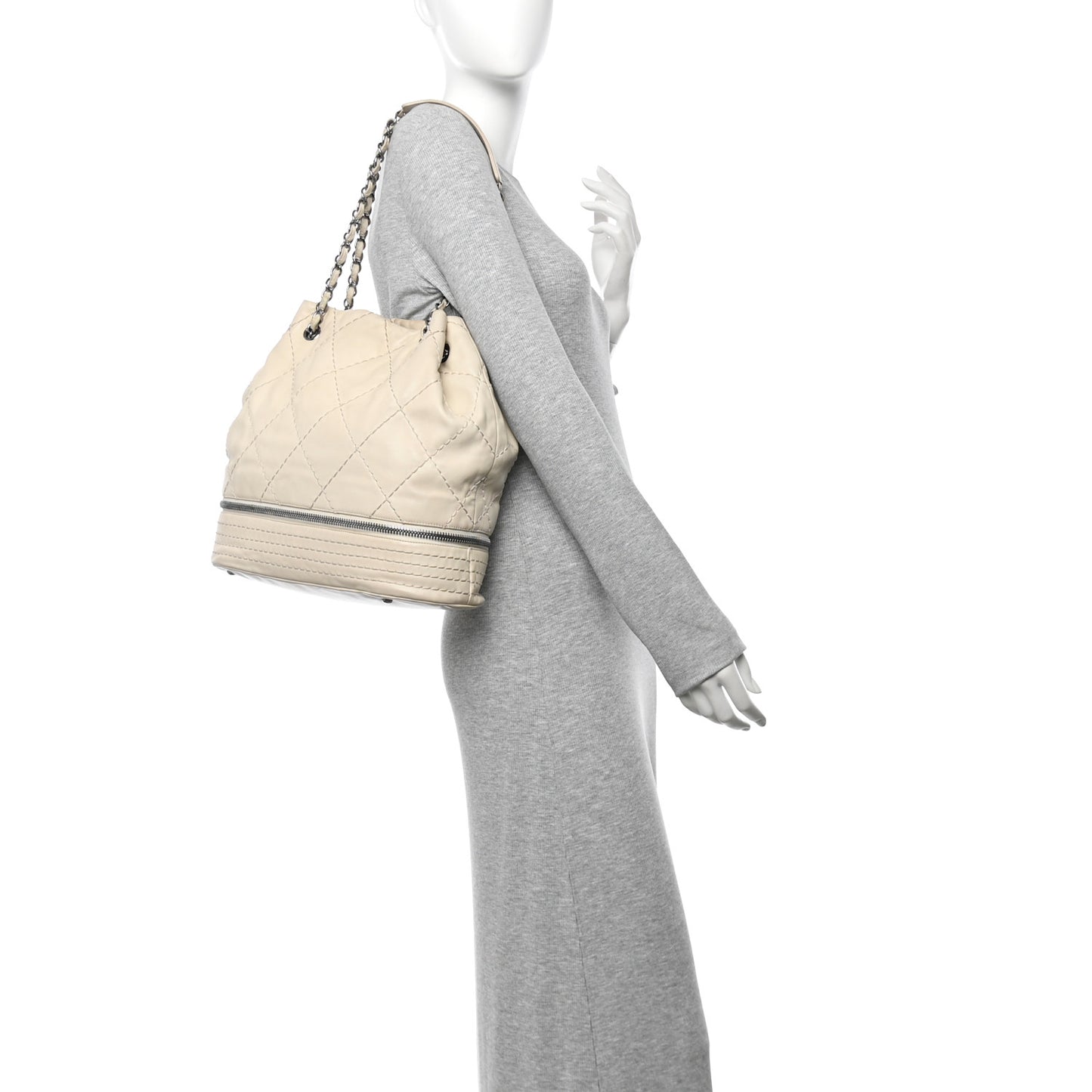 Lambskin Stitched Expandable Tote White