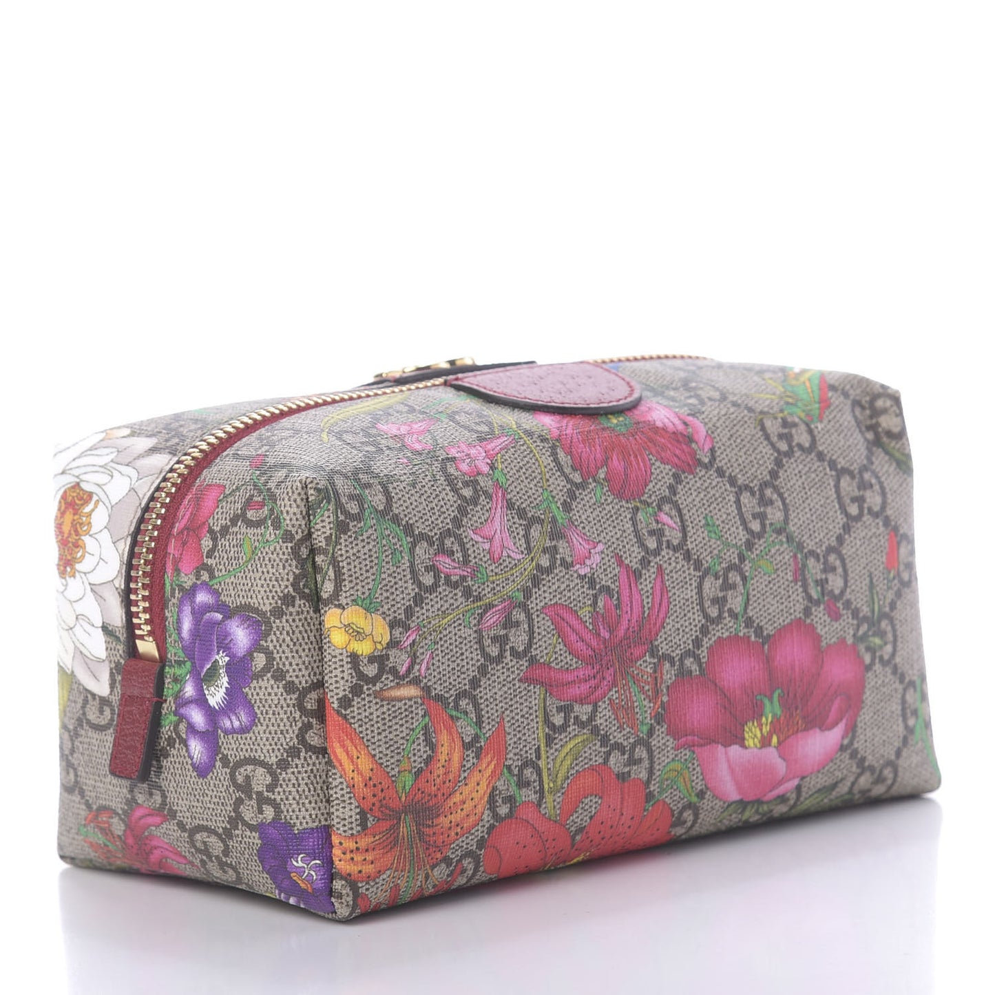Soft GG Supreme Monogram Flora Calfskin Medium Ophidia Cosmetic Case Beige Ebony Multicolor Rosso