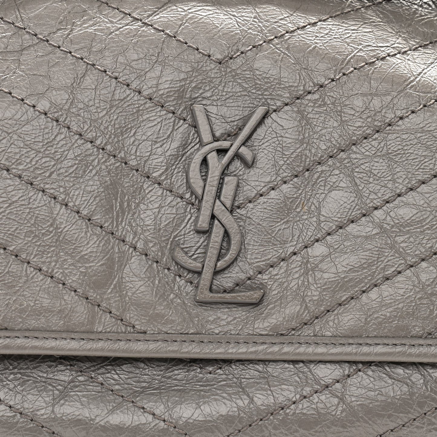 Crinkled Calfskin Matelasse Monogram Large Niki Chain Satchel Fog
