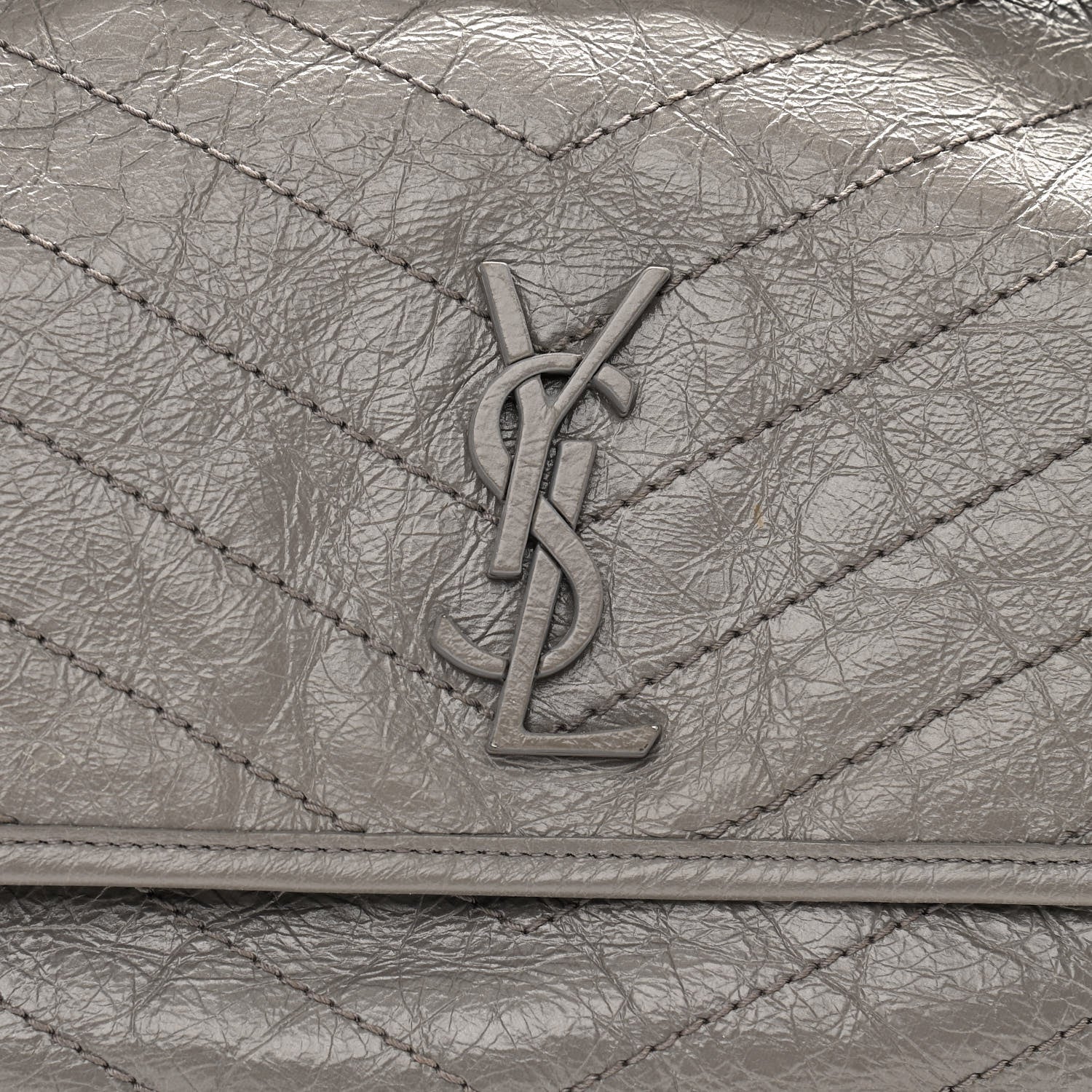 Saint Laurent Crinkled Calfskin Matelasse Monogram Large Niki Chain Satchel Fog 8 of 10