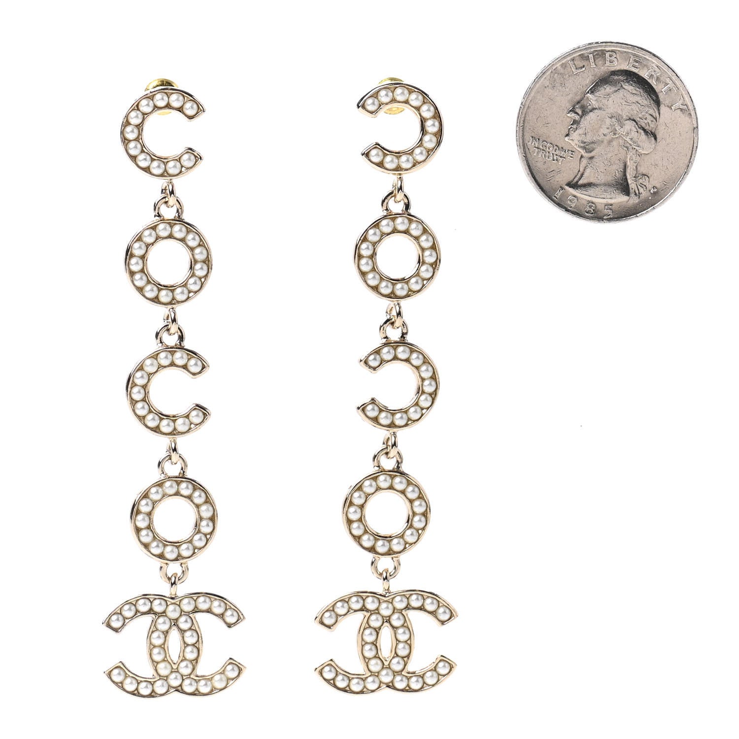 Chanel Pearl Coco Drop Earrings Gold 2 of 4
