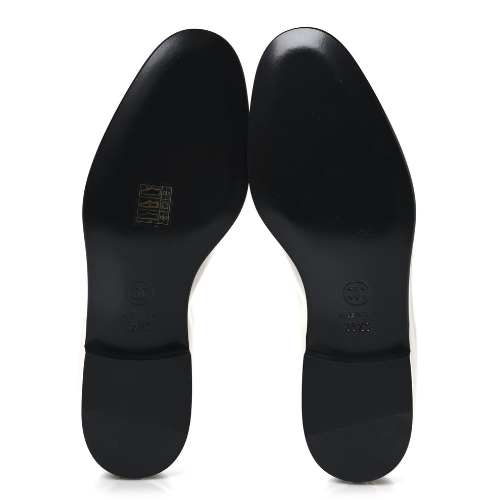 CHANEL 25S HIGH-HEELED MOCCASINS 80MM IN WHITE CALFSKIN GOLD HARDWARE