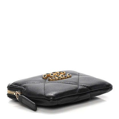 Chanel Lambskin Quilted Chanel 19 Zip Card Holder Wallet Black 4 of 9