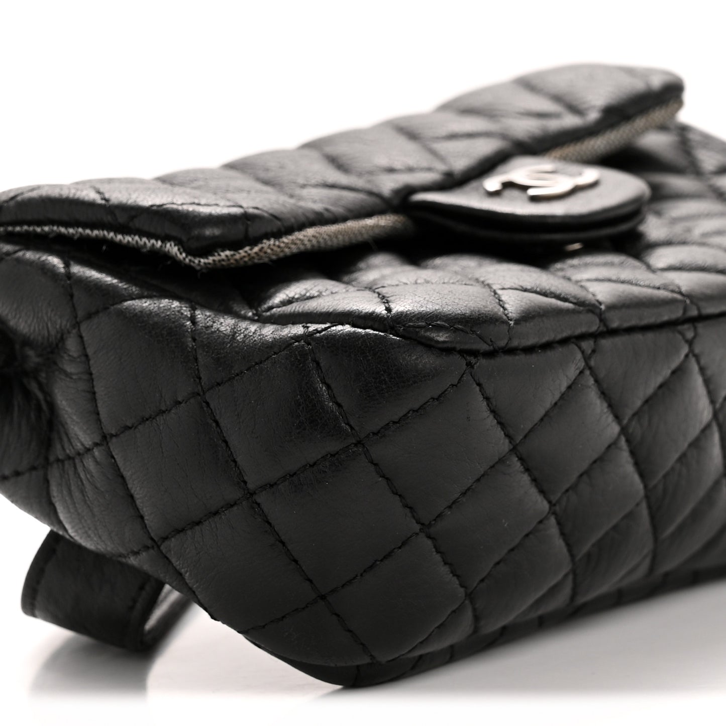 Grained Calfskin Quilted CC Uniform Flap Belt Bag Black