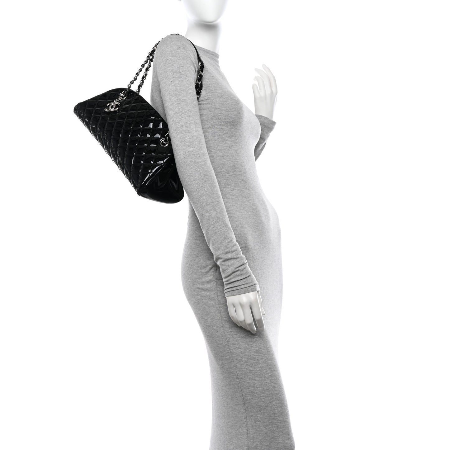 Patent Quilted Medium Just Mademoiselle Bowling Bag Black