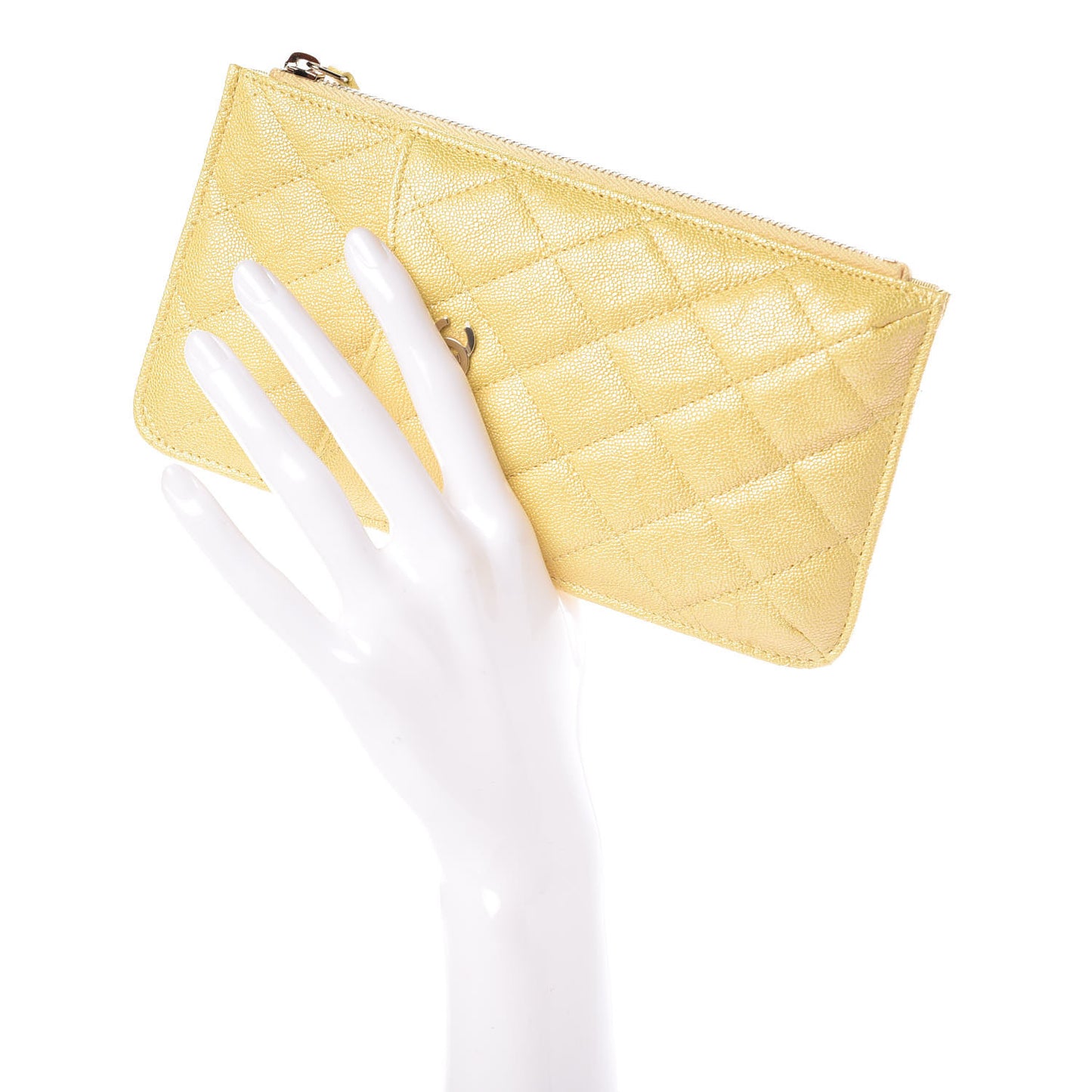 Iridescent Caviar Quilted Classic Flat Wallet Pouch Yellow