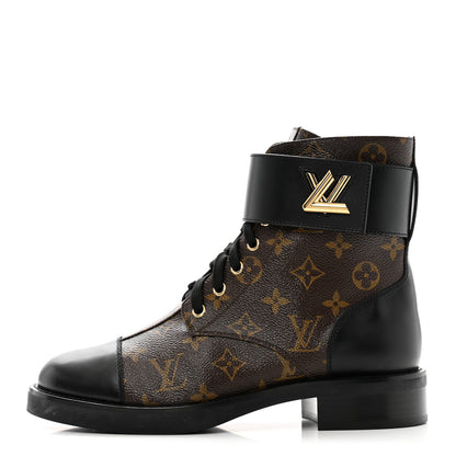 Louis Vuitton Calfskin Monogram Wonderland Flat Ranger Boots 39.5 Black 1 of 10