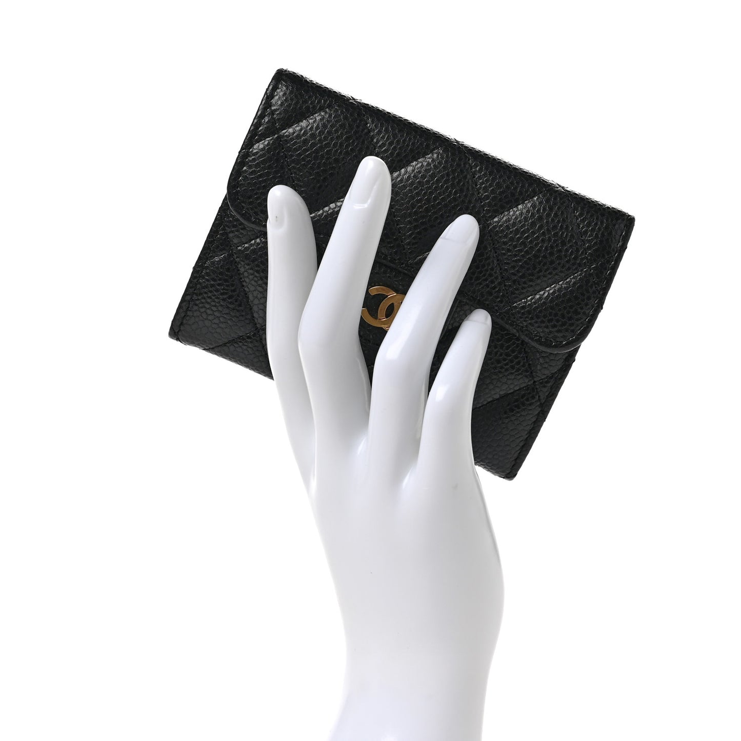 Caviar Quilted Flap Card Holder Wallet Black