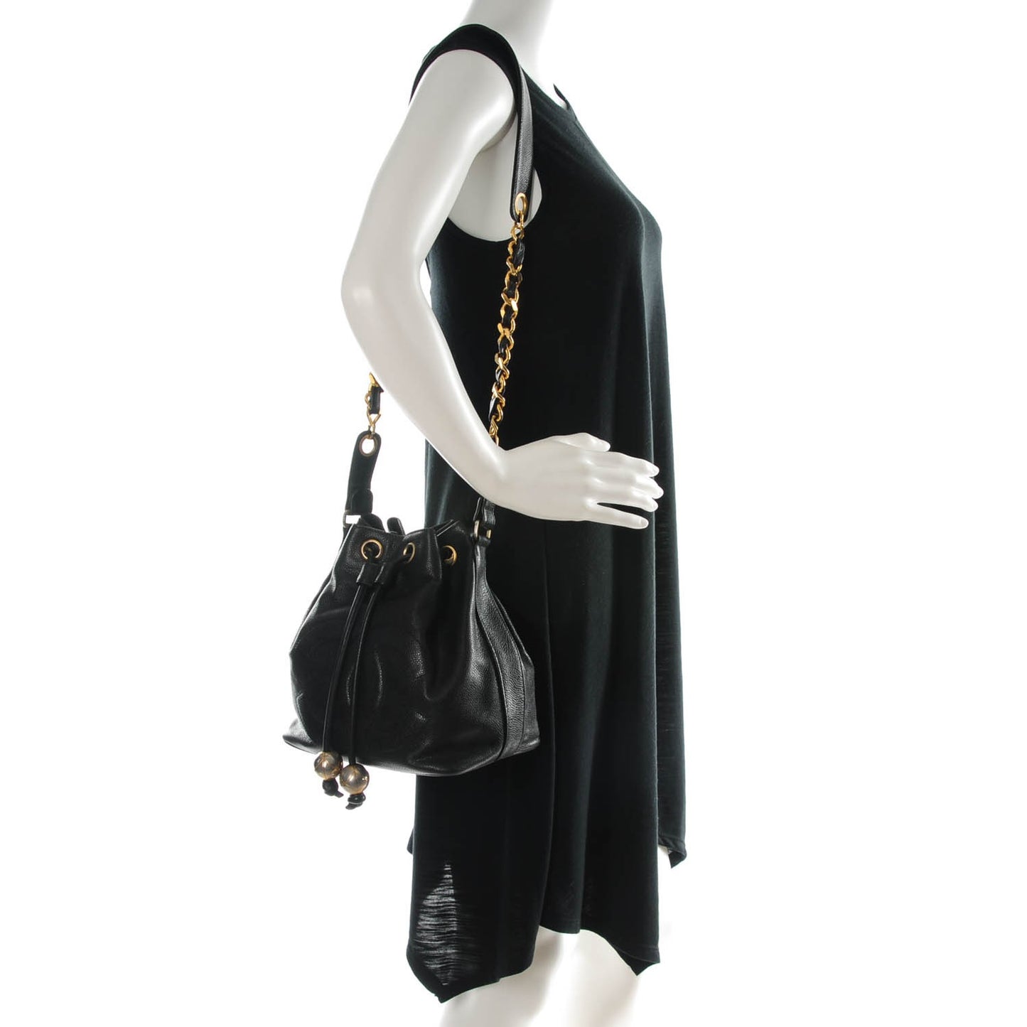 Caviar CC Drawstring Shoulder Bag Black