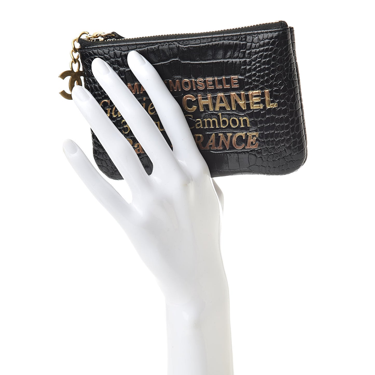 Calfskin Crocodile Embossed Cocodile Cosmetic Case Black Gold