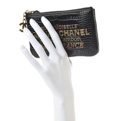 Chanel Calfskin Crocodile Embossed Cocodile Cosmetic Case Black Gold 2 of 7