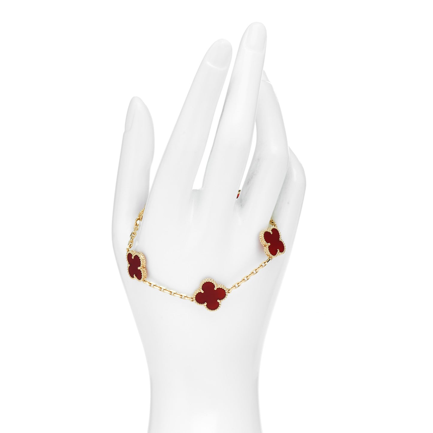 18K Yellow Gold Carnelian 5 Motifs Vintage Alhambra Bracelet