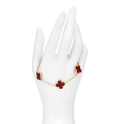 Van Cleef & Arpels 18K Yellow Gold Carnelian 5 Motifs Vintage Alhambra Bracelet 2 of 5