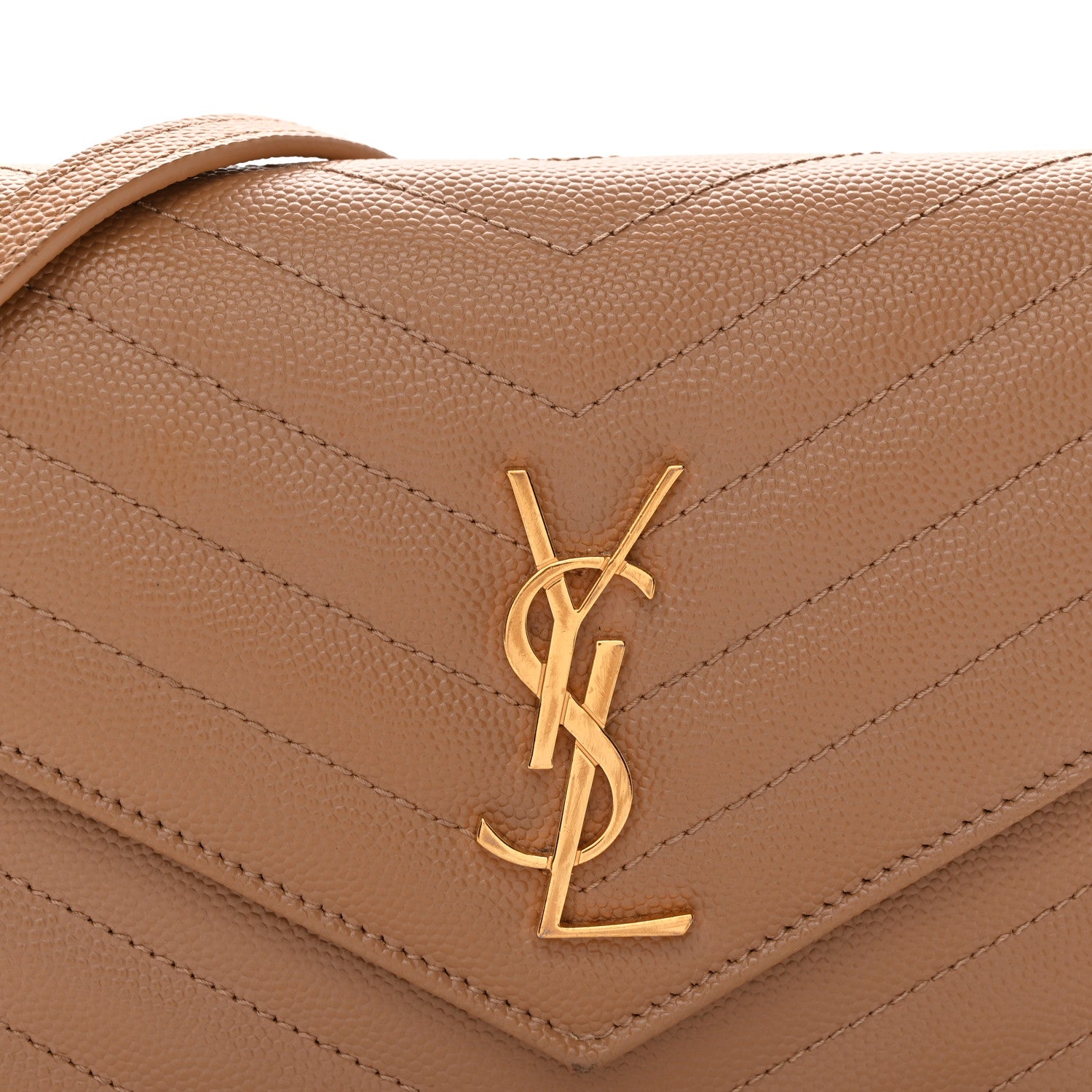 Saint Laurent Grain De Poudre Matelasse Chevron Monogram Envelope Chain Wallet Cork 8 of 12