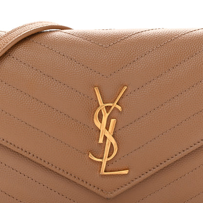 Saint Laurent Grain De Poudre Matelasse Chevron Monogram Envelope Chain Wallet Cork 8 of 12