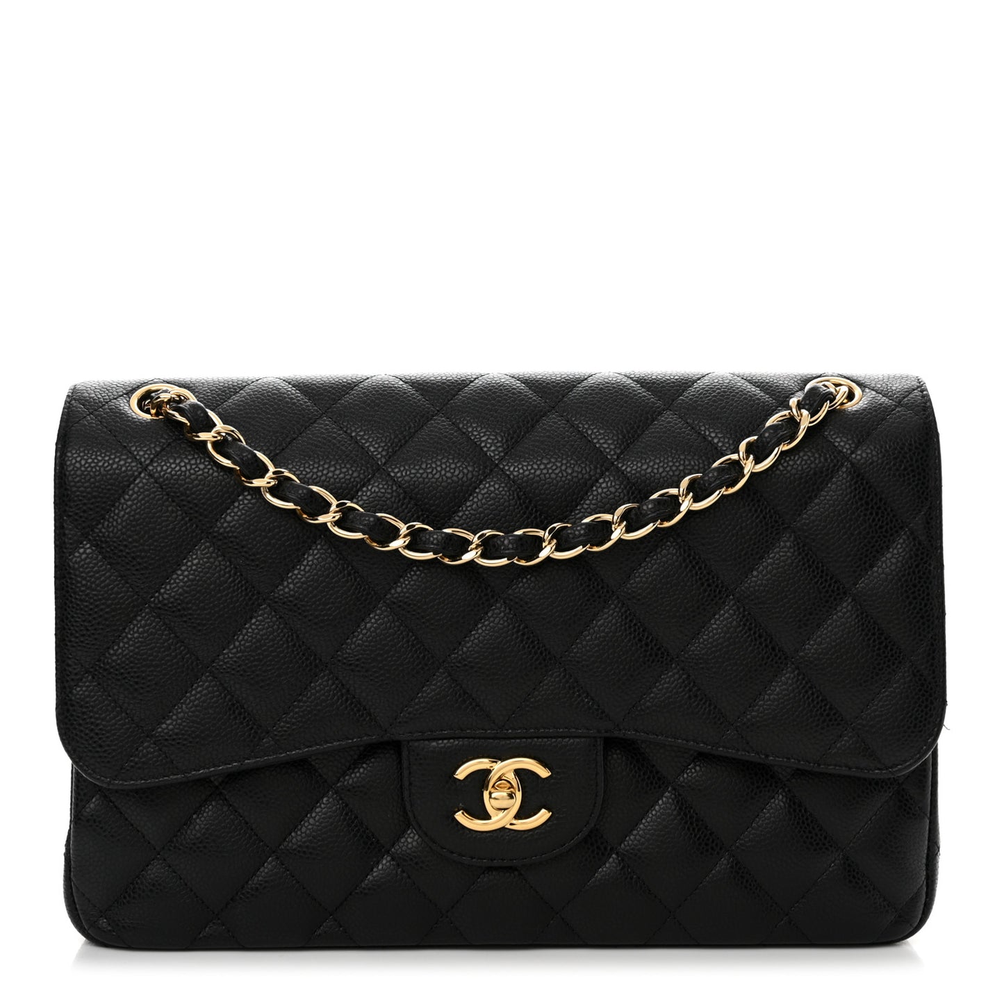Caviar Quilted Jumbo Double Flap Black