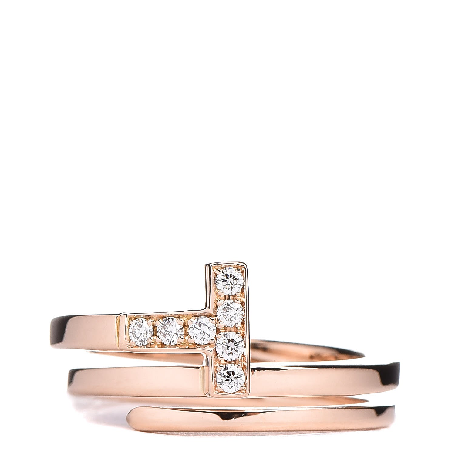 Tiffany 18K Rose Gold Diamond T Square Wrap Ring 52 6 1 of 5