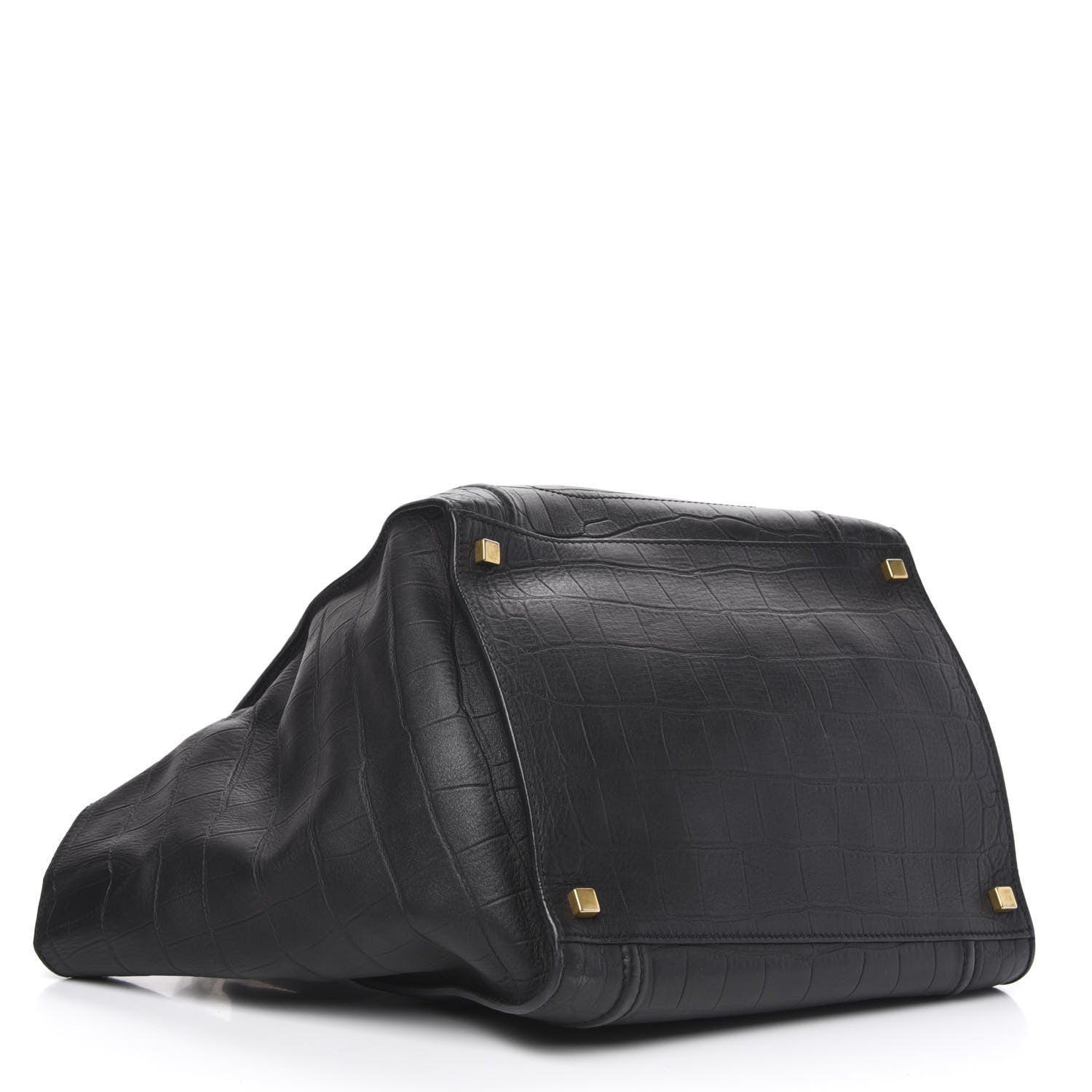 Celine Crocodile Embossed Calfskin Medium Phantom Luggage Black 4 of 14