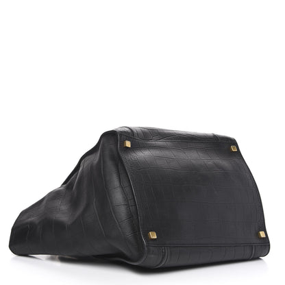 Celine Crocodile Embossed Calfskin Medium Phantom Luggage Black 4 of 14