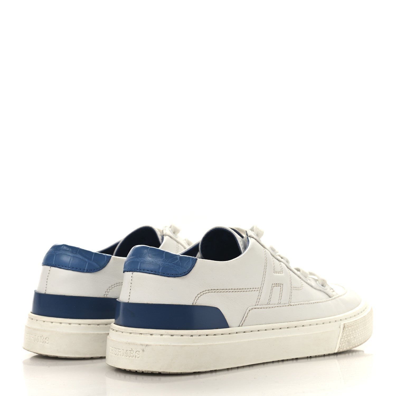 Hermes Matte Niloticus Crocodile Calfskin Deep Sneakers 37 White Bleu Bleuet 5 of 10