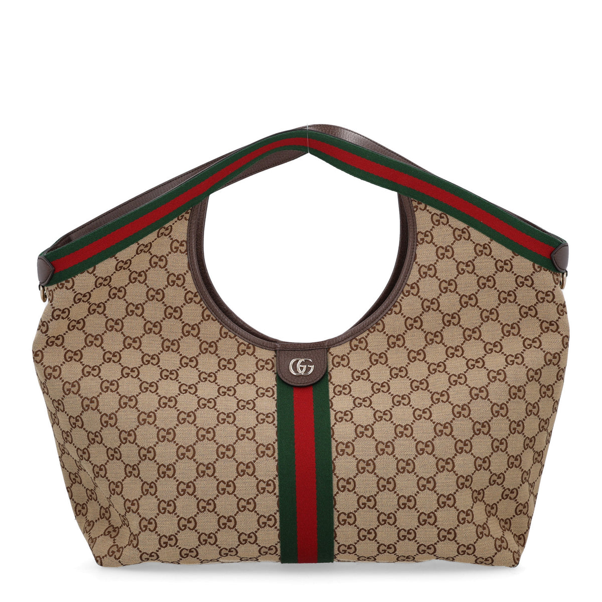 GG Monogram Web Large Giglio Tote Beige Brown