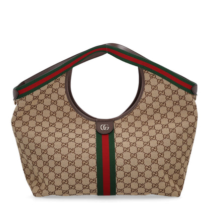 Gucci GG Monogram Web Large Giglio Tote Beige Brown 1 of 10