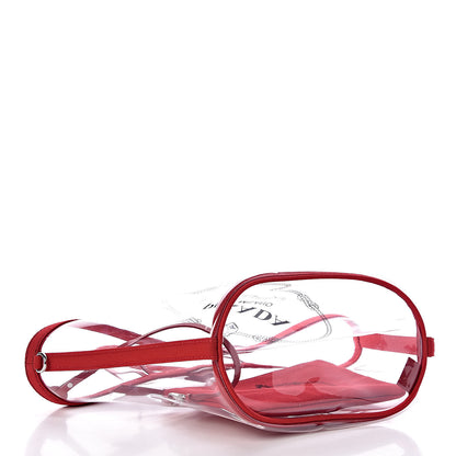 Prada Plexiglass Calfskin Small Shopper Tote Rosso 5 of 10