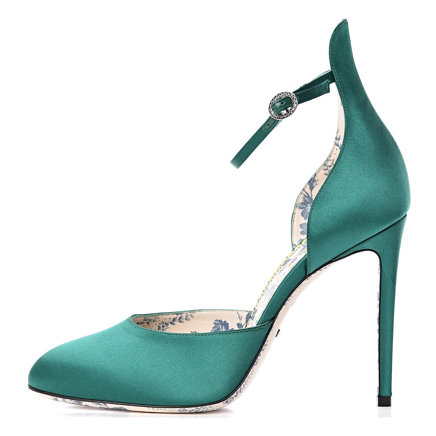 Gucci Satin Daisy Ankle Strap d'Orsay 105 Pumps 40 Emerald Green 1 of 8