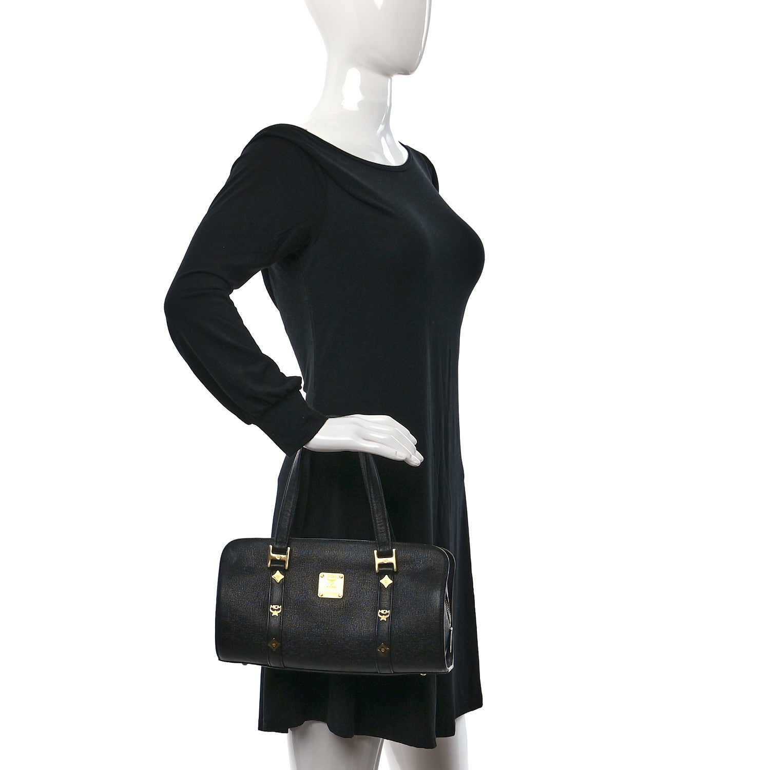 MCM Calfskin Studded Barrel Bag Black 2 of 8