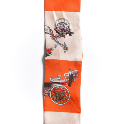 Hermes Silk Les Voitures Exquises Twilly Orange Beige Kaki 3 of 6